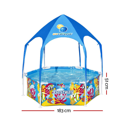Bestway Kids Pool 183x51cm Steel Frame Swimming Play Pools Canopy 930L