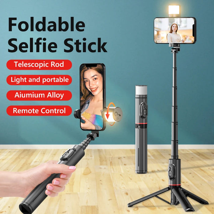 Capture perfect selfies with the Danoz Direct - 2024 NEW Portable Wireless Bluetooth Phone Telescopic Selfie Stick Tripod!
