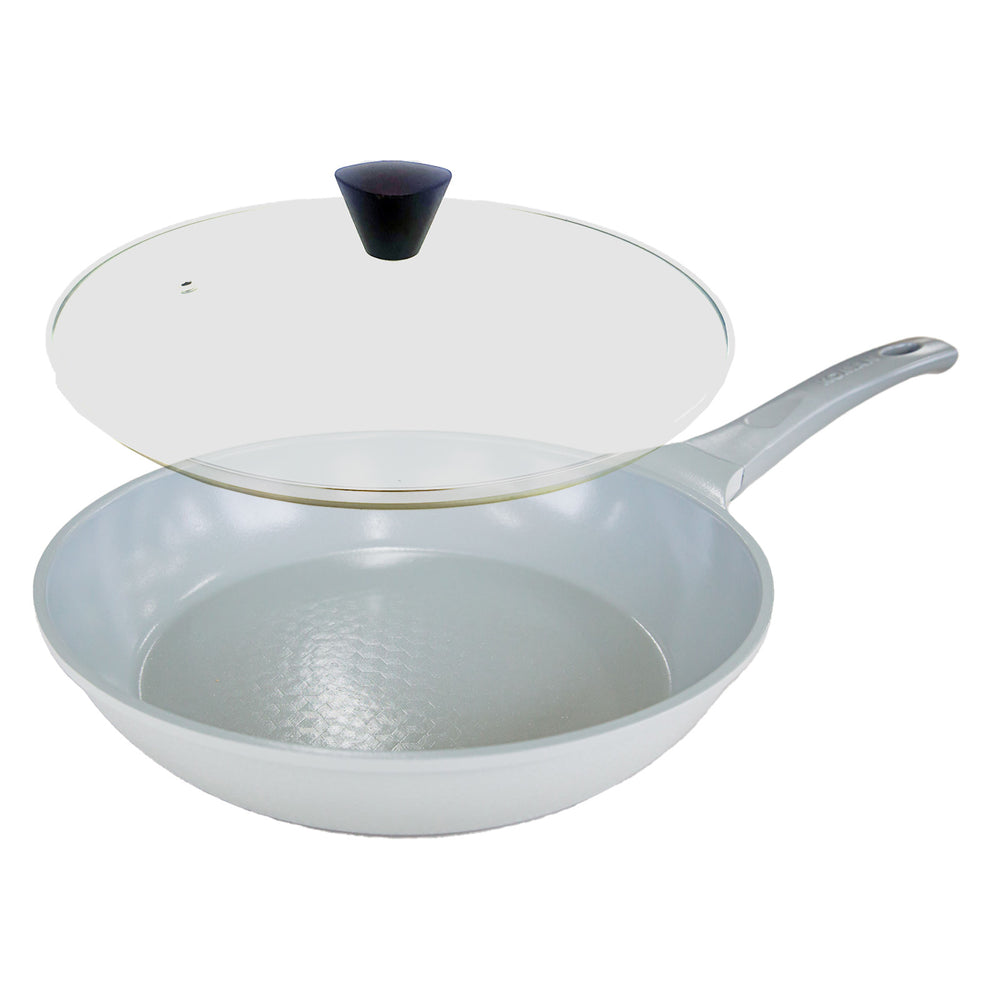 KOMAN Shinewon Vinch IH Frypan Frying Pan 28cm Non-stick Induction Ceramic + Glass Lid GREY