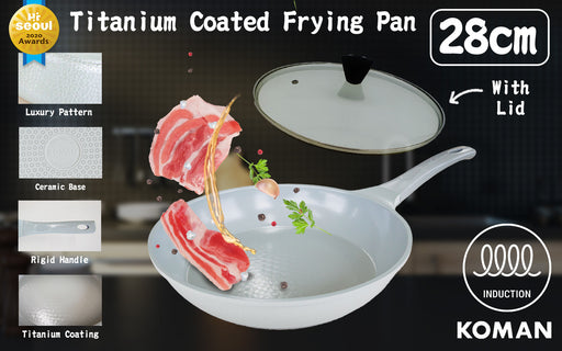 KOMAN Shinewon Vinch IH Frypan Frying Pan 28cm Non-stick Induction Ceramic + Glass Lid GREY