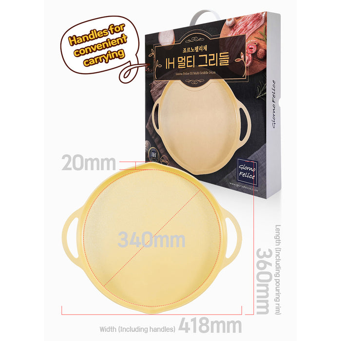 Giorno Felice IH Griddle Pan 34cm Round Ceramic Non-Stick Camping Korean Stew