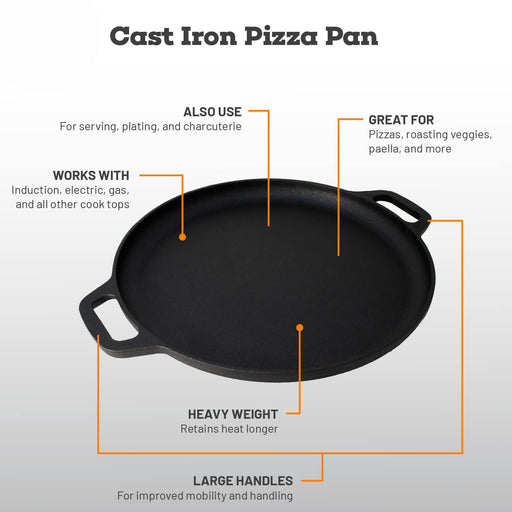 Experience the ultimate in cooking versatility with Danoz Direct - 13.5" 35cm Pre-Seasoned Cast Iron Pizza Baking Pan!