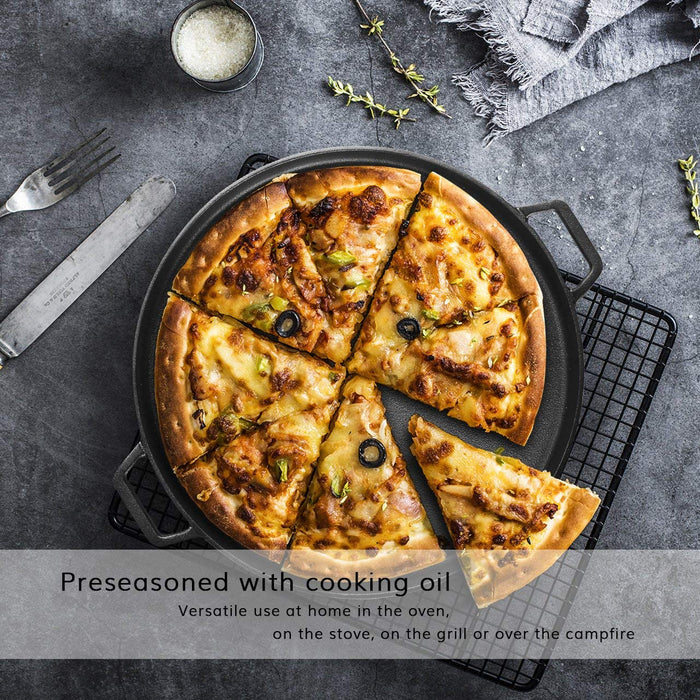 Experience the ultimate in cooking versatility with Danoz Direct - 13.5" 35cm Pre-Seasoned Cast Iron Pizza Baking Pan!