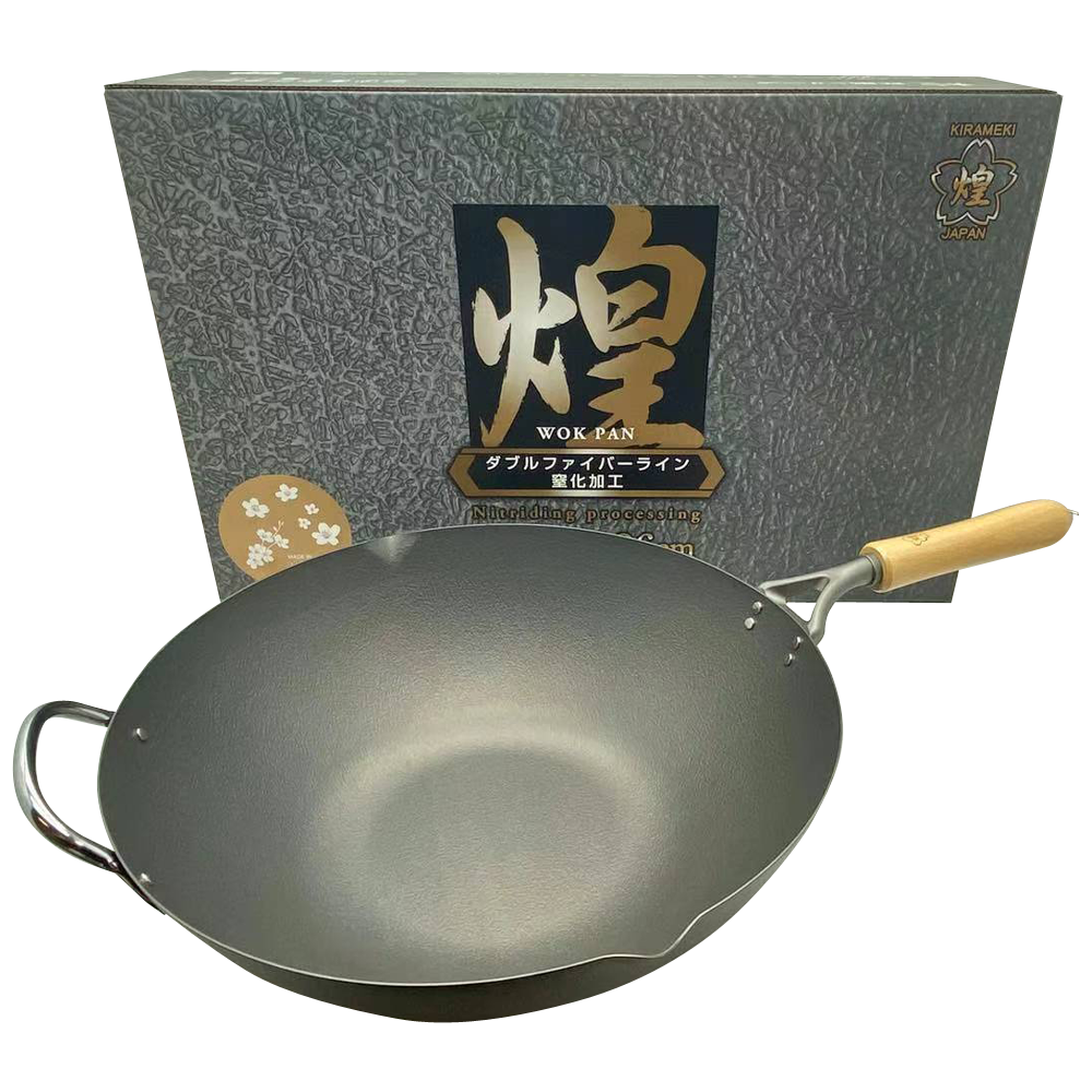 Kirameki Premium Cast Iron Nitriding Processing Stir-fry Wok (Made in Japan) - 36cm