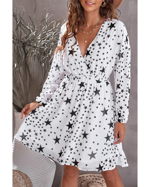 Azura Exchange V Neck Star Pattern Tunic Dress - M