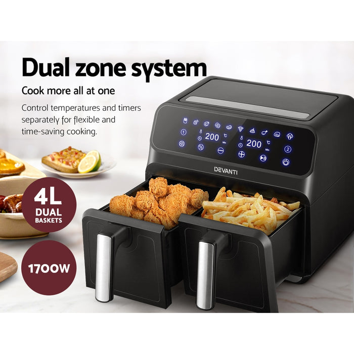 Danoz Direct - Devanti Air Fryer 8L Dual Zone Fryers