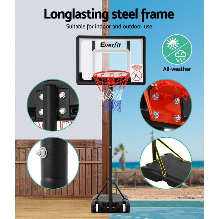 Danoz Direct - Everfit 2.1M Basketball Hoop Stand System Adjustable Portable Pro Kids Clear