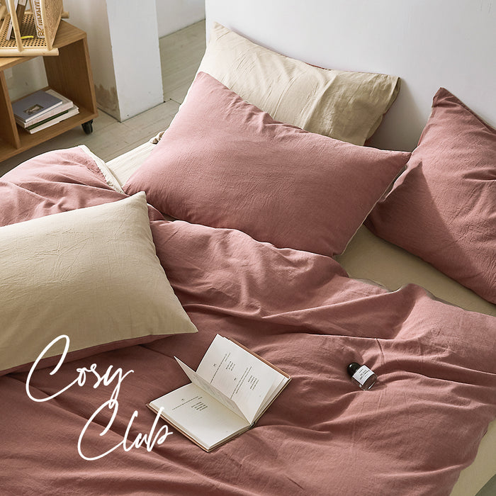 Danoz Direct - Cosy Club Cotton Cover Quilt Cover Set Vanilla Rhubarb Double