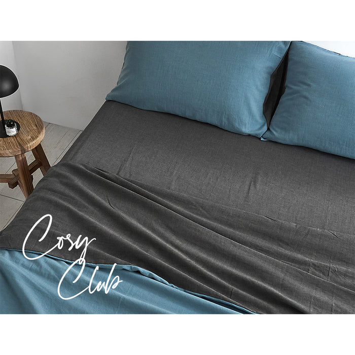 Danoz Direct - Cosy Club Cotton Bed Sheets Set Blue Grey Cover Double
