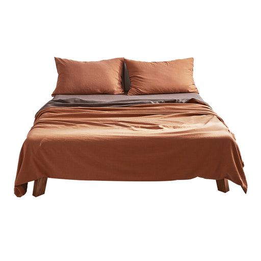 Danoz Direct - Cosy Club Cotton Bed Sheets Set Orange Brown Cover Double