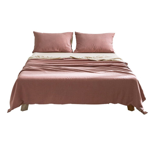 Danoz Direct - Cosy Club Cotton Bed Sheets Set Red Beige Cover Double