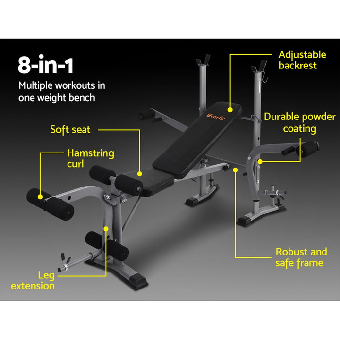 Danoz Direct - Everfit Weight Bench 8 in 1 Bench Press Adjustable Home Gym Station 200kg
