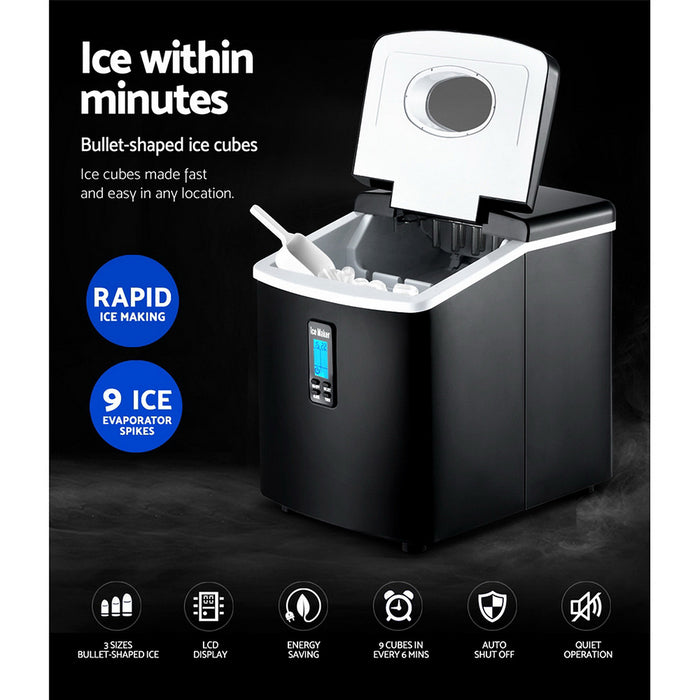 Danoz Direct - DEVANTI 3.2L Portable Ice Cube Maker Machine Benchtop Counter Black