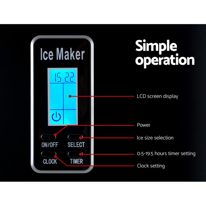 Danoz Direct - DEVANTI 3.2L Portable Ice Cube Maker Machine Benchtop Counter Black