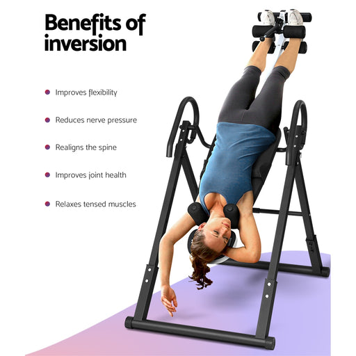 Danoz Direct - Everfit Inversion Table Gravity Exercise Inverter Back Stretcher Home Gym Grey