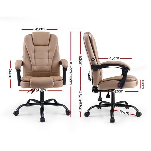 Danoz Direct - Artiss 2 Point Massage Office Chair PU Leather Espresso