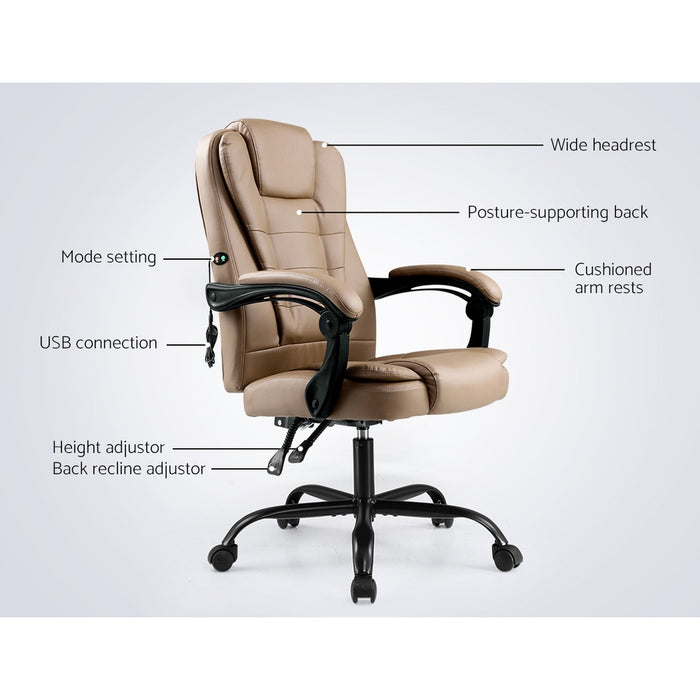 Danoz Direct - Artiss 2 Point Massage Office Chair PU Leather Espresso