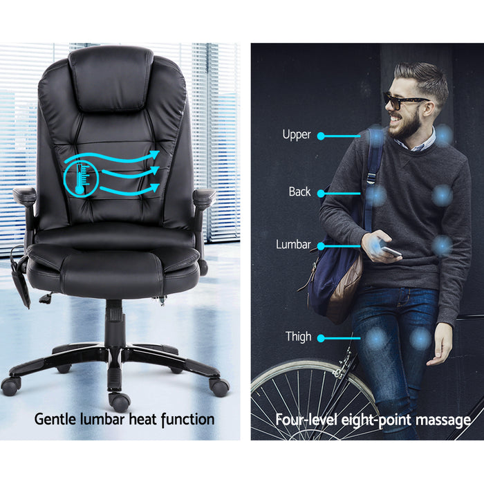 Danoz Direct - Artiss 8 Point Massage Office Chair Heated Seat Recliner PU Black