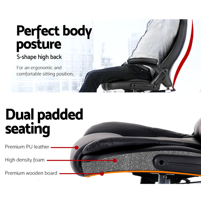 Danoz Direct - Artiss 8 Point Massage Office Chair Heated Seat Recliner PU Black