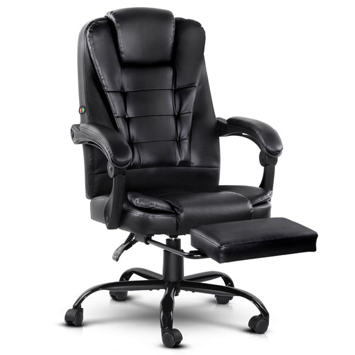 Danoz Direct - Artiss 2 Point Massage Office Chair PU Leather Footrest Black
