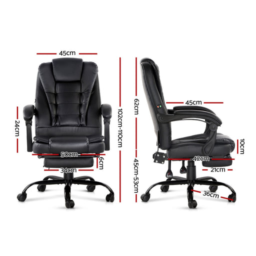 Danoz Direct - Artiss 2 Point Massage Office Chair PU Leather Footrest Black