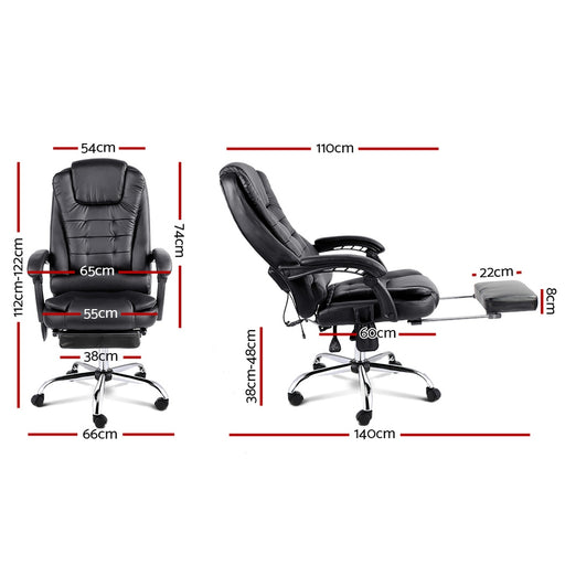 Danoz Direct - Artiss 8 Point Massage Office Chair PU Leather Footrest Black