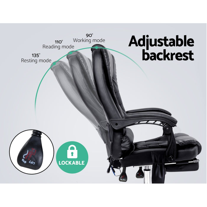 Danoz Direct - Artiss 8 Point Massage Office Chair PU Leather Footrest Black