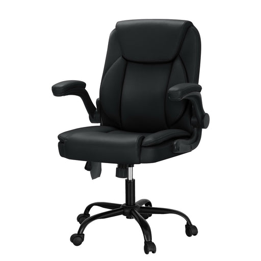 Danoz Direct - Artiss 2 Point Massage Office Chair Leather Mid Back Black