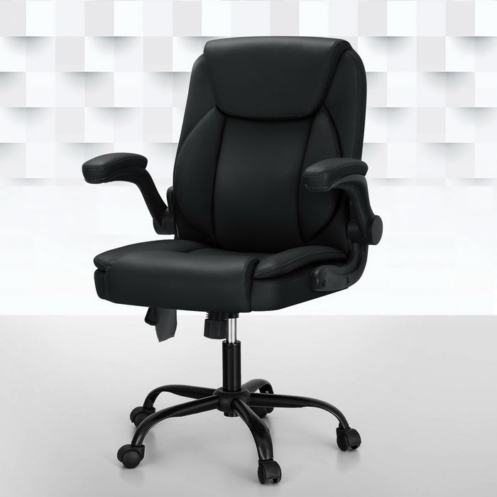 Danoz Direct - Artiss 2 Point Massage Office Chair Leather Mid Back Black