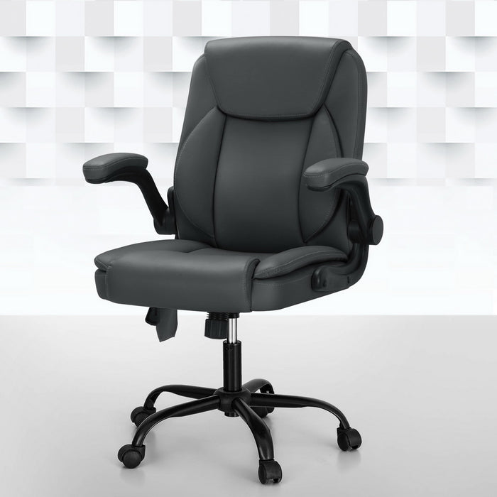 Danoz Direct - Artiss 2 Point Massage Office Chair Leather Mid Back Grey