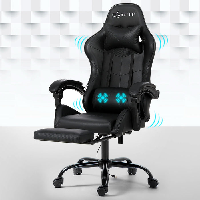 Danoz Direct - Artiss 2 Point Massage Gaming Office Chair Footrest Black