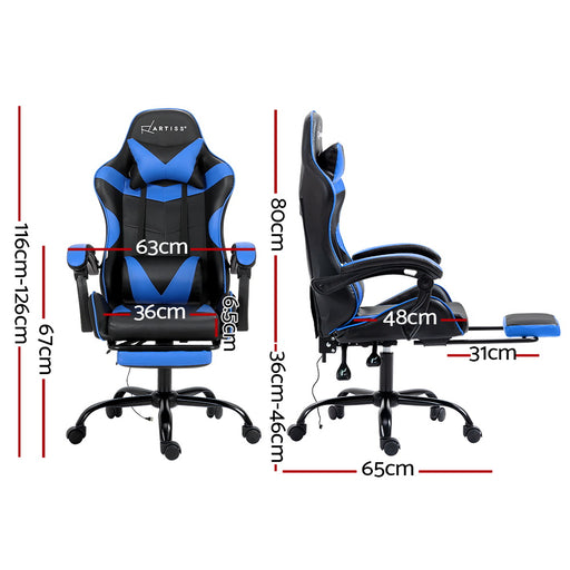 Danoz Direct - Artiss 2 Point Massage Gaming Office Chair Footrest Blue
