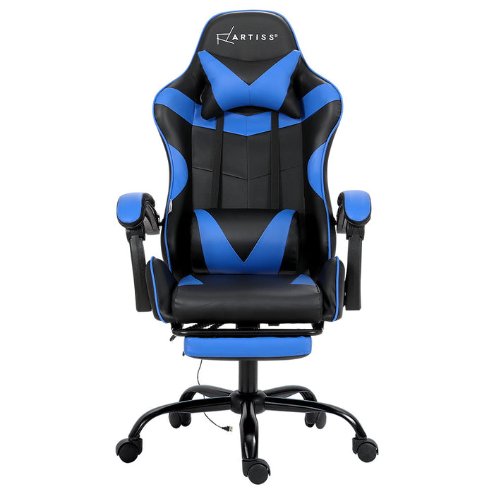 Danoz Direct - Artiss 2 Point Massage Gaming Office Chair Footrest Blue