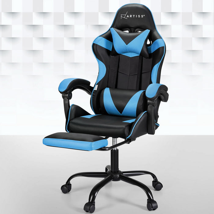 Danoz Direct - Artiss 2 Point Massage Gaming Office Chair Footrest Cyan Blue