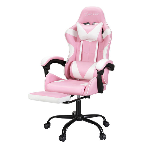 Danoz Direct - Artiss 2 Point Massage Gaming Office Chair Footrest Pink