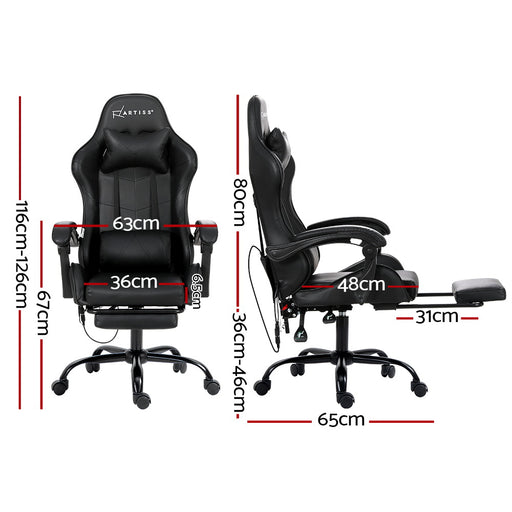 Danoz Direct - Artiss 6 Point Massage Gaming Office Chair Footrest Black