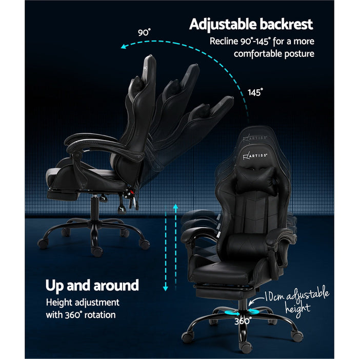 Danoz Direct - Artiss 6 Point Massage Gaming Office Chair Footrest Black