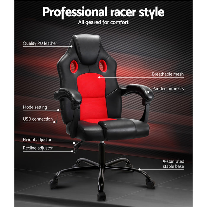 Danoz Direct - Artiss 2 Point Massage Gaming Office Chair PU Leather Red