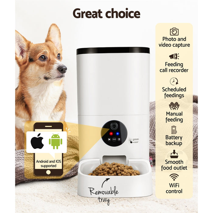 Danoz Direct - i.Pet Automatic Pet Feeder 6L Wifi Camera Dog Cat Smart Food Dispenser Timer