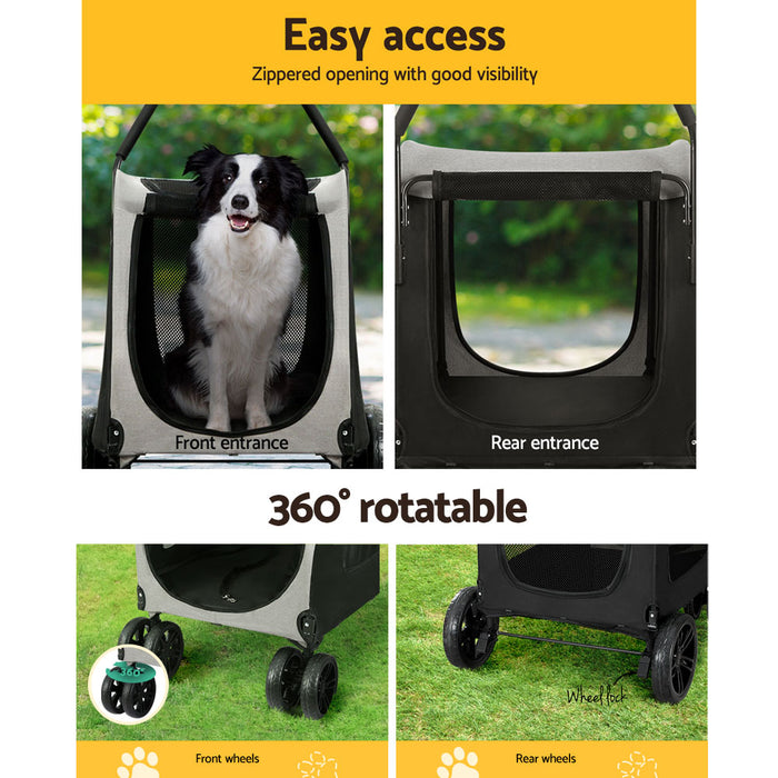Danoz Direct - i.Pet Pet Stroller Dog Pram Large Carrier Cat Travel Foldable Strollers 4 Wheels Trolley