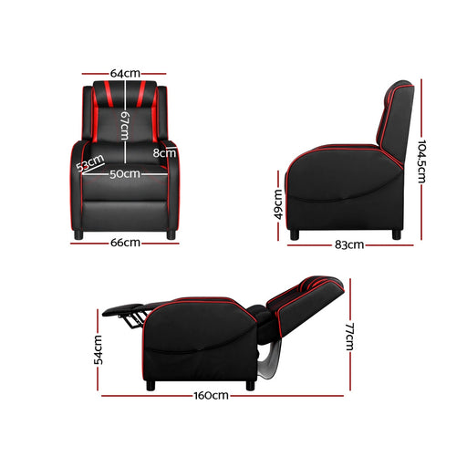 Danoz Direct - Artiss Recliner Chair Gaming Chair Leather Black Serik