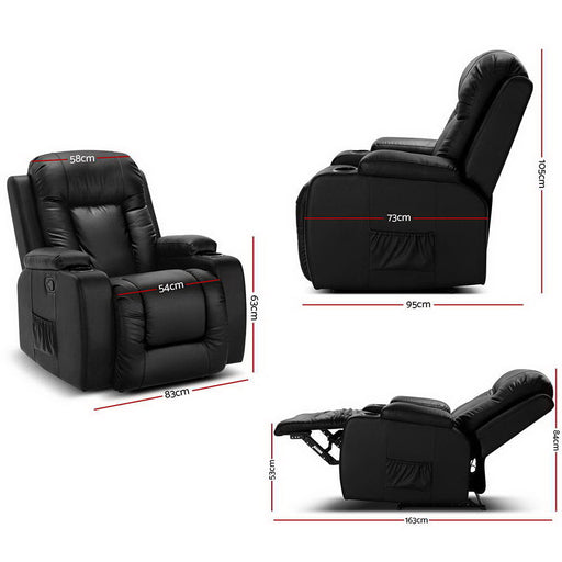 Danoz Direct - Artiss Recliner Chair Electric Heated Massage Chairs Faux Leather Cabin