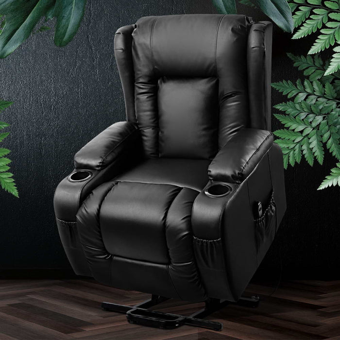Danoz Direct - Artiss Recliner Chair Lift Assist Heated Massage Chair Leather Rukwa