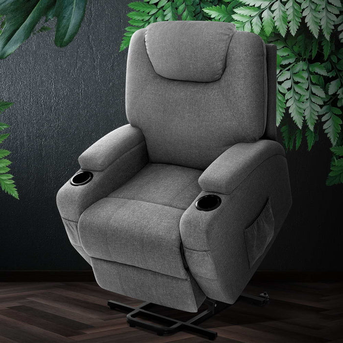 Danoz Direct - Artiss Recliner Chair Lift Assist Heated Massage Chair Velvet Milio