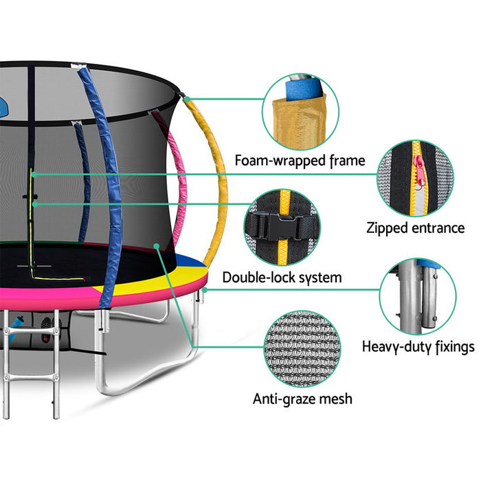 Danoz Direct - Everfit 12FT Trampoline for Kids w/ Ladder Enclosure Safety Net Rebounder Colors