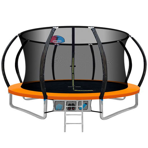 Danoz Direct - Everfit 12FT Trampoline for Kids w/ Ladder Enclosure Safety Net Rebounder Orange