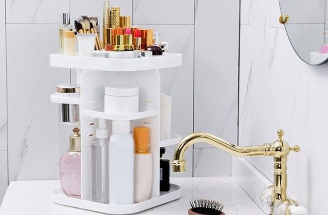 Danoz Direct - 360 Rotating Large Capacity Makeup Organizer for Bedroom and Bathroom (White)