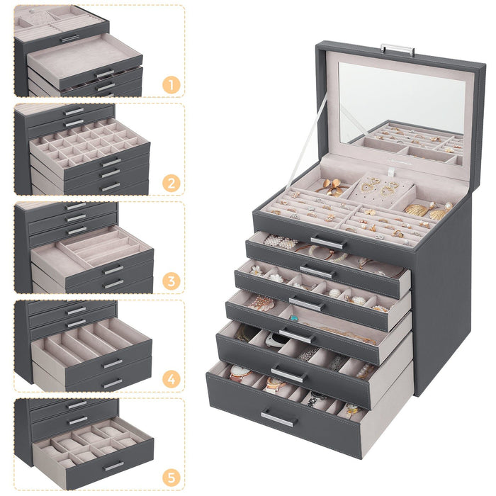Danoz Direct - Jewellery Grey Box, 6 Layers,  5 Drawers