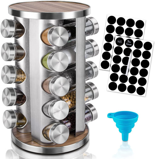Danoz Direct - Rotating Spice Rack Organizer with 20 Pieces Jars for Kitchen
