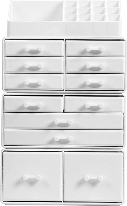 Danoz Direct - Makeup Cosmetic Organizer Storage with 12 Drawers Display Boxes (White)
